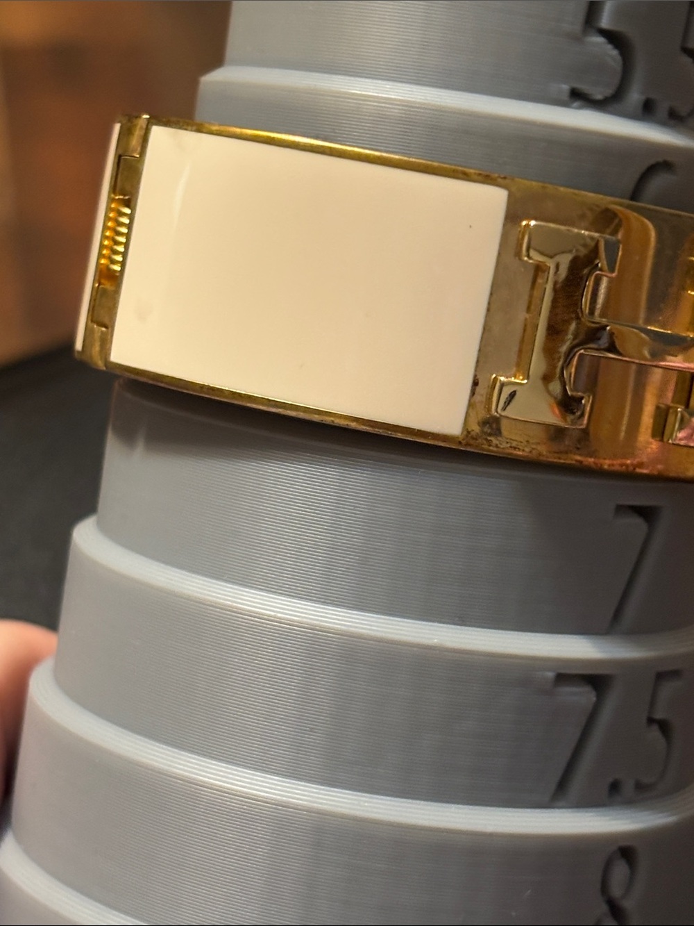 C. Wonder Gold Tone and Cream H-Accent Enamel Cuff Bracelet - Picture 17 of 17